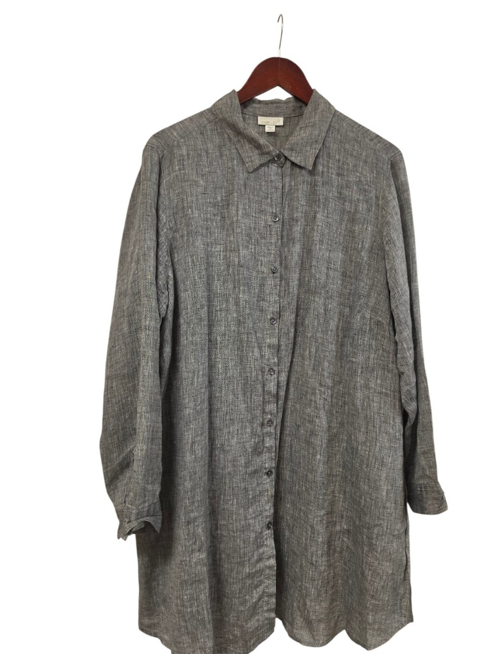 J. Jill Love Linen Dark Gray Long Sleeve Button Up Shirt Dress Plus Size 2X